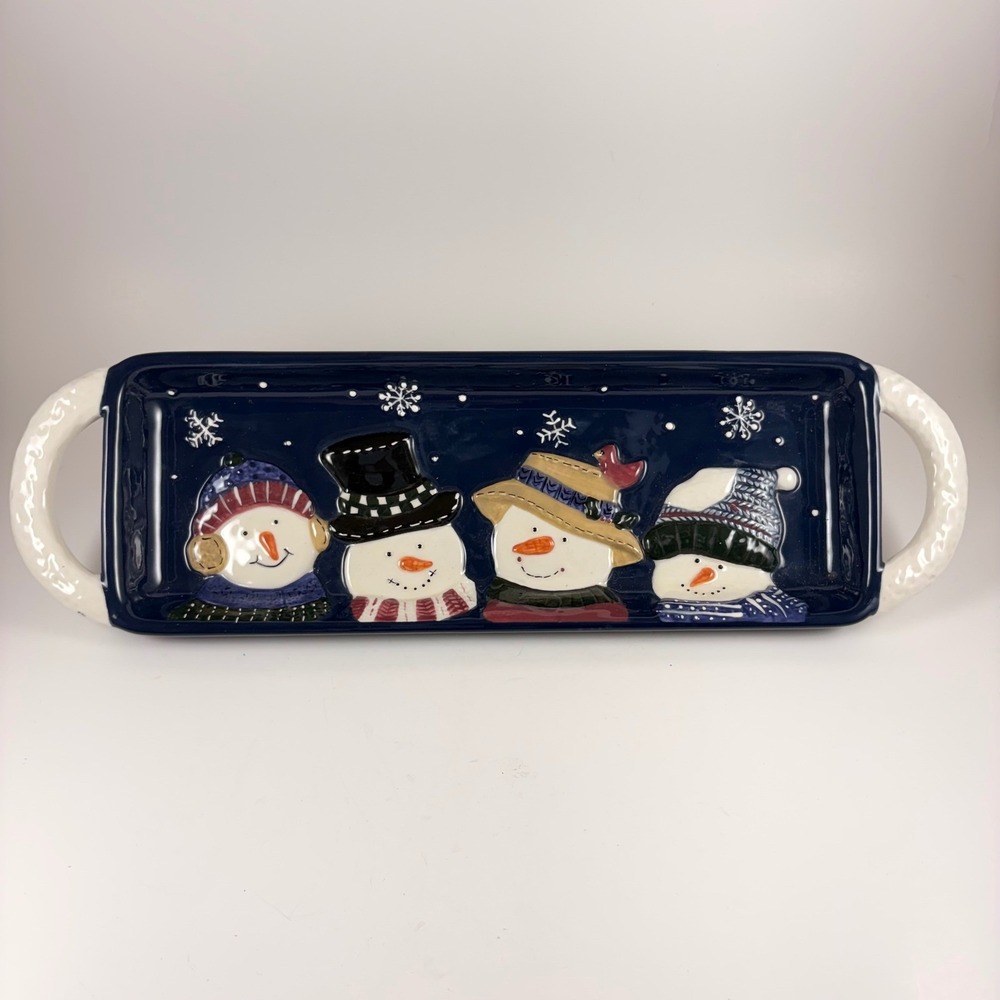 St Nicholas Square Snow Friends Christmas Snowman Treat Tray Cookie Platter - Picture 2 of 6